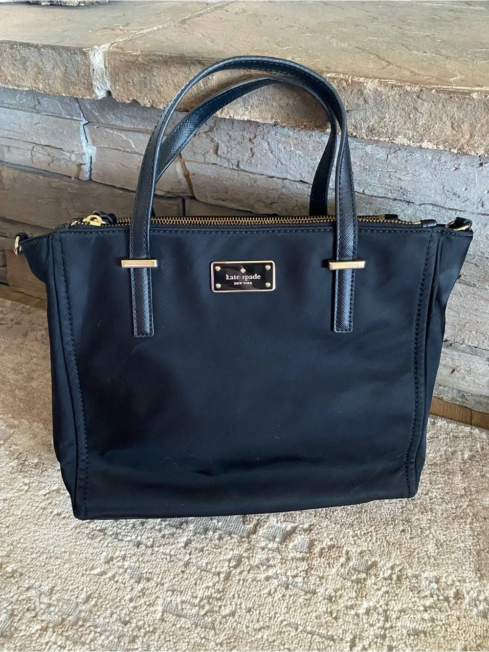 kate spade New York Wilson Road Alyse Satchel Black Tote Bag Nylon Purse Handbag